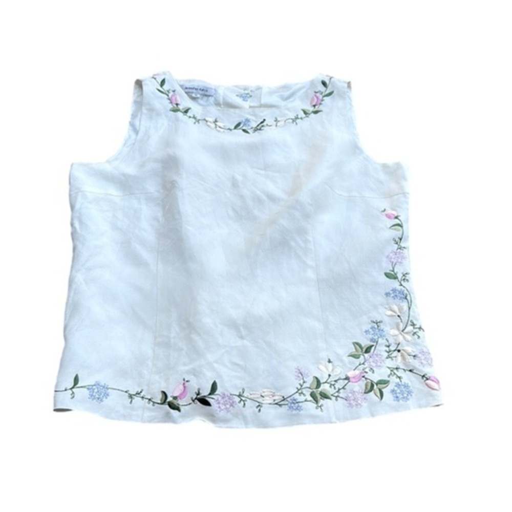 Y2K Jennifer Eden Embroidered Sleeveless Top Ivory 12 Office Siren